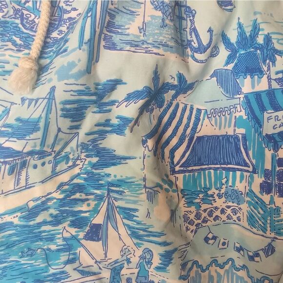 LILLY PULITZER Blue Pattern Swim Trunks Capri Bathing Suit Mesh Lined  - Size L - Picture 6 of 7